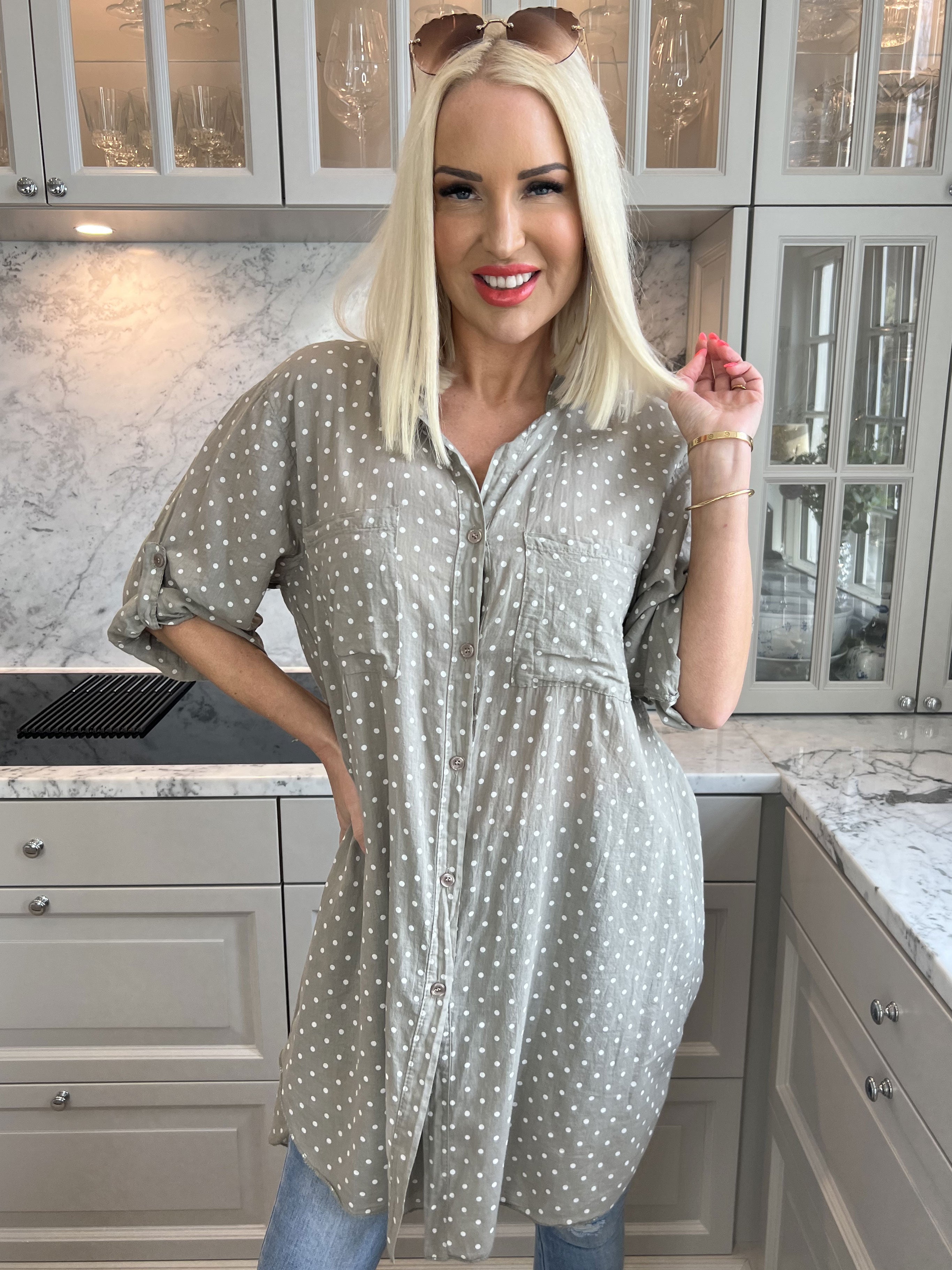 Linda - Skjorte i bomuld med små prikker